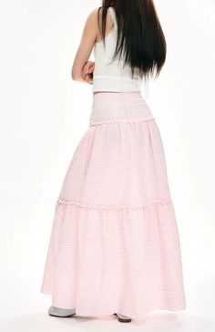 Embrace the whimsical allure of the Striped Ruffle Hem Maxi Skirt, a perfect blend of charm and versatility.
This elegant A-line skirt features a high waist design, crafting a flattering silhouette that elongates the legs. Made from 100% polyester fiber, it offers durable wear while maintaining a graceful flow. The playful stripes and ruffle hem add a retro-inspired twist, while the full length promises to sway with your every step.
Its effortless style is ideal for everything from weekend brunc Brunch Skirt With Ruffle Hem And Relaxed Fit, Chic Gathered Maxi Skirt For Summer, Ruffle Hem Midi Skirt For Day Out, Voluminous Ruffled Maxi Skirt For Summer, Day Out Tiered Maxi Skirt, Spring Full Maxi Skirt With Elastic Waistband, Chic Relaxed Fit Tiered Skirt, Flowy Lined Maxi Skirt For Brunch, Relaxed Tiered Skirt For Brunch