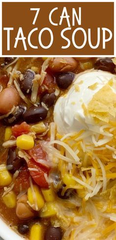 a white bowl filled with taco soup and topped with sour cream