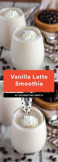 vanilla latte smoothie with whipped cream and chocolate chips on the side for dessert