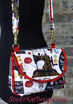 a handbag with a sewing machine on it