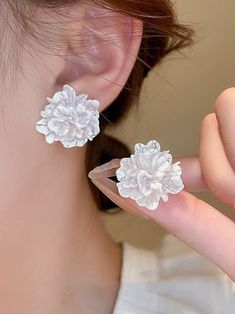 Flower Shape Earrings Accessories WHITE-One_size Earrings Accessories, Flower Shape, Accessories Earrings, Flowers, Floral, White