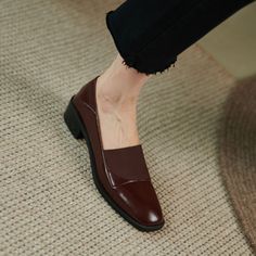 Chiko Desgracias Square Toe Block Heels Loafer feature square toe, approx. 3 cm block heels, rubber sole. Block Heel Loafers, Interesting Food, Cute Heels, Elegant Shoes, Dream Shoes, Heeled Loafers, Loafer Shoes, Girls Shoes, Block Heels