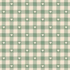 a green and white checkered pattern with hearts