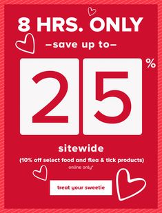 an advertisement for the valentine's day sale with hearts on red and white background