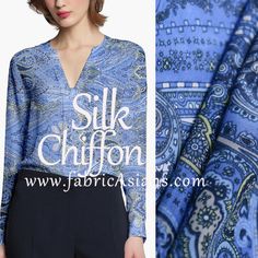 SALE Fabric  Blue Paisley Silk Cotton. Blue by fabricAsians Silk Chiffon