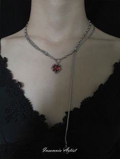 This price is for a necklace only, others are not included. Gothic Silver Heart Necklace, Red Gothic Necklace With Heart Charm, Gothic Heart-shaped Metal Choker, Red Gothic Nickel-free Necklace, Red Gothic Heart Pendant Jewelry, Double Layer Necklace, Silver Heart Pendant, Gothic Dress, Double Layer