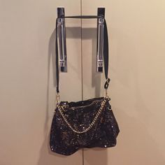 Nwot Bcbg Generation Gold And Black Sequin Bag. Features A Gold Chain And Long Black Adjustable Strap. Can Be Crossbody Or Shoulder Bag! Never Used!!! Party Crossbody Satchel With Chain Strap, Party Satchel With Zipper Closure And Shoulder Bag Shape, Party Satchel With Zipper Closure, Party Crossbody Satchel With Zipper Closure, Night Out Shoulder Bag With Zipper Closure, Party Satchel With Adjustable Strap Crossbody, Party Crossbody Satchel With Adjustable Strap, Party Crossbody Shoulder Bag With Adjustable Strap, Zipper Closure Shoulder Bag For Night Out