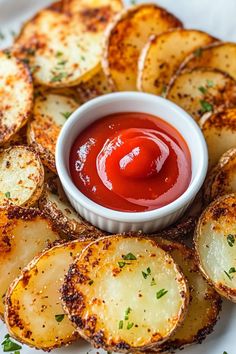 baked potato wedges with ketchup and parsley