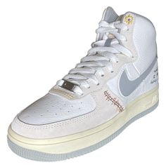 BRAND NEW Nike Air Force 1 Sculpt High Top Basketball Shoes - Women's Size 5 - "We'll Take It From Here" - Style DV2187-100.   - These stylish women's high-tops feature the saying "We'll take it from here" on them  -  This is a newer model of Nike basketball shoes that was first manufactured in 2022  Please view all photos and ask any questions before bidding.  - Item is stored in a clean, smoke-free environment - Domestic returns are accepted within 30 days in original condition and original packaging, if appropriate. Thanks for stopping by! White Synthetic Sneakers For Streetwear, White Leather Nike Air Force 1 With Perforations, Casual High-top Nike Air Force 1 For Streetwear, Cream Basketball Shoes For Streetwear With Round Toe, Cream Basketball Shoes For Streetwear, Cream High-top Basketball Shoes For Streetwear, Casual Cream Basketball Shoes For Streetwear, White Lace-up Basketball Shoes For Streetwear, Nike Air Force 1 Casual Lace-up For Streetwear