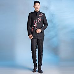 #ad Great Shopping Chinese Suit Performance Dress Mens Singer Stand Collar Banquet Dress Suit 2 pic, Fashion Mens Suits Blazers Elegant Fitted Sets With Stand Collar, Black Spring Wedding Suit, Black Wedding Suit For Spring, Tailored Long Sleeve Sets For Semi-formal Occasions, Festive Fitted Suit With Stand Collar, Festive Stand Collar Fitted Suit, Black Semi-formal Sets For Spring, Black Semi-formal Spring Set, Elegant Festive Set With Stand Collar