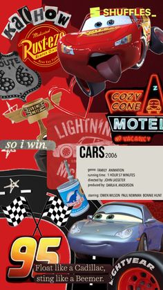 the cars movie poster is shown in red