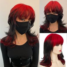 PRICES MAY VARY. Material:Heat Resistant Synthetic Fiber, Which is Soft Durable and Charming. Color:Red and Black Wig.Medium Long Red Black Shaggy Wigs Perfect for Carnivals,Theme Party,Halloween,Costume and Daily Use. Packaged Included : 1 x High Quality Wig + 1 x Free Wig Cap Size: The Wig Cap is Adjustable,Can be Intertwined to Suit Most Different Head Sizes. Warm Tips:Synthetic Cosplay Hair Wig Happened to Minimum Shedding and Tangling When You Wear for The First Time Which is Normal.After P Dyed Hair Red And Black, Cool Red Hair, Woman Haircut, Growing Out Bangs, Lob With Bangs, Mullet Wig, Shoulder Length Layered, Free Wig, Goth Hair