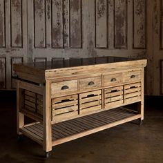 a large wooden table with drawers on it