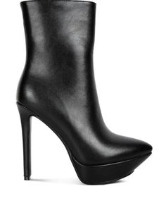 High Heeled Ankle Boot in stylish pointed toe comes with easy to wear side zipper detail. The elasticated gussets make it fit well and the elevated platfrom adds to the height. Crafted with neat construction and elegant finish, the stylish stiletto heeled ankle boot will be your party staple this winter.Type: BOOTSHeel Type: StilettoPointed ToeUpper Material: LeatheretteLining: Soft LeatheretteOutsole: RubberHigh PlatformSide Zipper DetailHigh Heeled Ankle BootRCSH3934Material Composition: Leath High Ankle Platform Boots For Night Out, Chic High Cut Boots For Night Out, High Heel Platform Boots With Padded Ankle, Evening Platform Boots With Padded High Heel, Sleek Ankle Boot Platform Boots For Evening, Formal High Heel Platform Boots With Zipper, Modern Party Boots With Zipper Closure, Sleek Platform High Heeled Boots, Chic High Cut Platform Boots For Night Out