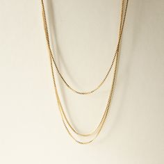 D E T A I L S • Single Chain Necklace• 18k Gold Filled• Length: 18" + 1" extender• Chain Width: 1mm Minimalist Snake Chain Layered Necklace, Dainty Charm Necklace With Box Chain, Minimalist Double Chain Link Necklace, Minimalist Everyday Charm Necklace With Double Chain, Minimalist Double Strand Delicate Chain Necklace, Gold Double Strand Box Chain Necklace, Everyday Double Chain Necklaces With Rectangular Links, Minimalist Necklace With Double Chain And Rectangular Links, Dainty Double Strand Delicate Chain Necklace