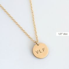 Gold Disc Necklace Monogram Necklace Gold Hand Stamped Gold Nameplate Necklace With Engraving Option, 14k Gold Stamped Round Pendant Necklace, Gold Charm Necklace With Engraving Option, Gold Charm Necklaces With Engraving Option For Everyday, Stamped 14k Gold Round Pendant Necklace, Gold Minimalist Engraved Coin Necklace, Stamped 14k Gold Round Necklace, Dainty Gold Necklaces With Engraving Option, Gold Stamped Necklace For Anniversary