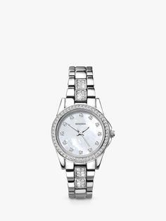 Embrace sparkling crystals in a new way with this watch from Sekonda. The design-led piece is adorned with strategically-set Swarovski elements, giving elegance and finesse to the wrist at every move. The timepiece looks even more elegant with its polished texture. It's finished with a conventional deployment clasp. Sparkly Silver Watch, Womens Diamond Watch, Ladies Silver Watch, Womens Silver Watches, Women’s Watches Silver, Women Watches Classy Elegant Silver, Swarovski Watch Women, Sekonda Watch Woman, Watch Silver Women