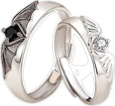 Black Metal Rings For Halloween, Black Stainless Steel Rings For Halloween, Halloween Black Stainless Steel Ring, Adjustable Gothic Stainless Steel Rings, Gothic Silver Stainless Steel Ring, Gothic Black Stainless Steel Rings, Adjustable Silver Gothic Rings, Gothic Stainless Steel Promise Ring, Black Stainless Steel Couple Rings For Promise