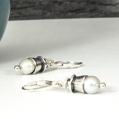 Sterling Silver Dangle Pearl Earrings Simple Pearl Earrings, Dangle Pearl Earrings, Timeless Earrings, Earrings With Pearls, Simple Pearl, Earrings Handmade Dangle, Pearl Dangle Earrings, Statement Ring Silver, Sterling Silver Dangle Earrings