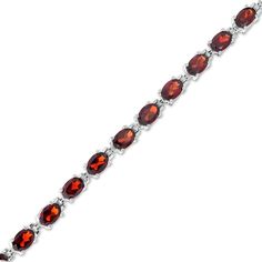 Amaze her with this gorgeous gemstone tennis bracelet. Created in sterling silver, this attractive choice showcases a row of 6.0 x 4.0mm oval-shaped regal red garnets. Buffed to a brilliant luster, this 7.25-inch bracelet secures with a box clasp.