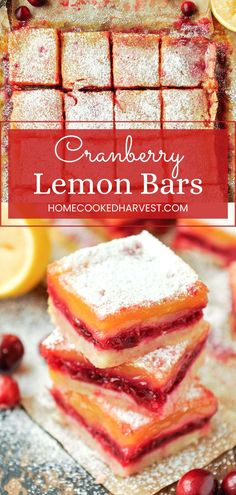 cranberry lemon bars stacked on top of each other