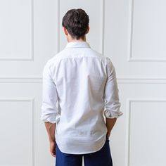 Our classic long sleeve button down shirts are cut from a soft linen and organic cotton blend which is lightweight and perfect for wearing alone or layering with a tee. It will retain its relaxed look over time and lends an elegant ease to any outfit. Features a functional chest pocket and center front button closure. Men Home Decor, Hairstyling Products, Rollerball Perfume, Weather Day, Mens Linen, Logo Label, Small Canvas, Fragrance Design, Designer Clothes For Men