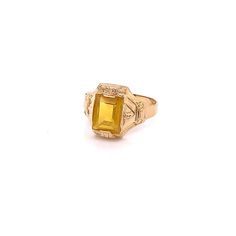 Vintage 1940's 10k yellow gold yellow stone ring. The ring size is a loose 9, and can be resized. The height of the ring off of the finger is 3.9mm. The width of the band is 3.7mm, and tapers down to 2.8mm. Yellow Stone Ring, Yellow Stone Rings, Band Photos, Yellow Stone, Boston Ma, Orange Gold, Rose Cut Diamond, Gold Yellow, Stone Ring