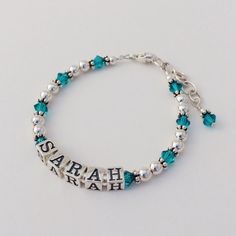 Baby Child Custom Personalized Name Bracelet by HumbleWish on Etsy Crystal Colors, Girl Bracelet, Baby Bracelet, Birthstone Colors, Baby Jewelry, Bracelet Ideas, Childrens Jewelry, Name Bracelet