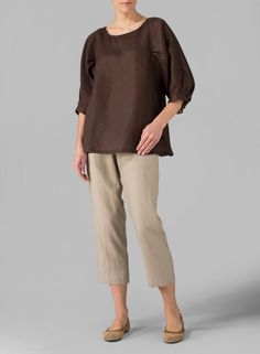 Linen Pleated Sleeve Top Pleated Sleeves, Closet Essentials, Comfy Pants, Basic Shirts, Natural Style, Linen Clothes, Plus Clothing, Tunic Tops, Sleeve Top