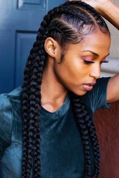 Click for cute protective styles for natural hair braids the latest hairstyle kids hairstyles are easy, quick. See updos on medium length to long hair, simple styles with no weave edges, also grab... Simple Braids For Black Women Protective Styles Updo Hairstyle, Dutch Braids On Black Women, French Braid Hair Styles For Black Women, Cute Summer Braids For Black Women, Protective Styles For Natural Hair Cornrows, Black Dutch Braids, Box Braids Hairstyles For Black Women Protective Styles, Thick Stitch Braids, Professional Braids For Black Women