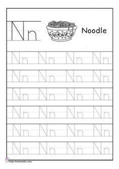 the letter n worksheet for handwriting and writing with capital letters, including an uppercase