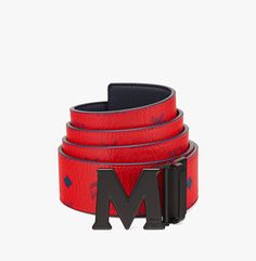 Mcm Belt, Candy Red, Mcm Bags, A Signature, Reversible Belt, Red Candy, Mcm Logo, Korea Fashion, Black Logo