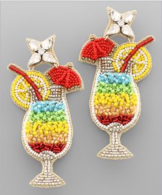 Mix Cocktail Glass Earrings * Acrylic* Glass* Post* 3 "L Glass Beaded Dangle Earrings For Parties, Summer Party Glass Jewelry, Summer Party Beaded Drop Earrings, Party Beaded Glass Earrings, Party Earrings In Multicolor Glass, Multicolor Glass Earrings For Party, Party Glass Multicolor Earrings, Fruit Cocktail, Cocktail Earrings