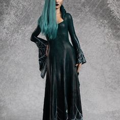 Haunted Forest Witcher Long Dress ► Features -Classic Hooded A-Line Silhouette -Boat Neckline -Long Flared Sleeves -Luxurious & Silky, Non-Transparent Italian Lycra Fabric -80% Polyester 20% Elastane -30o Cold Wash, Hang dry ► Delivery Your order will be ready within 1-5 biz days. Delivery times depend on your location: >North America: 6-10 business days > Europe: 3-7 business days > Australia, New Zealand, Japan: 6-10 business days Upgrade to DHL Express and receive your order within just 2-3 biz days! ► Returns or Exchanges If you don't like your item\s for any reason (it doesn't fit, has an imperfection, or it's just not your thing) you can submit your return request within 30 days of receipt. To do so, you have to contact us and request return instructions. * Refunds of discounted orde Black Outfit Woman, Spider Dress, Black Goth Dress, Visual Clothing, Haunted Forest, Witch Dress, Gothic Witch, Black Goth, Lycra Fabric