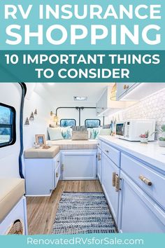 the inside of an rv with text overlay reading rv insurance shopping 10 important things to consider