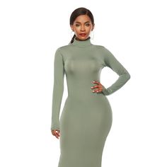 Shipping 4-6 Days Features: Basic Style Fit Type: Bodycon Sheer: Opaque Stretch: No Stretch Body: Not Lined Material Composition: 80% Polyester, 20% Spandex Care Instructions: Machine Wash Cold. Tumble Dry Low. Imported Product Measurements: S: Bust 32-35.9 In, Sleeve Length 23.8 In, Waist 25-29.3 In, Length 58.5 In, Hip 35.1-39 In M: Bust 33.9-37.8 In, Sleeve Length 24.2 In, Waist 27-31.2 In, Length 59.3 In, Hip 37.1-41 In L: Bust 35.9-39.8 In, Sleeve Length 24.6 In, Waist 29-33.2 In, Length 60 Stretch Elastane Long Sleeve Midi Dress, High Stretch Midi Dresses For Spring, Long Sleeve Elastane Midi Dress, Spring High Stretch Midi Dress, Green Fitted Maxi Length Bodycon Dress, Green Bodycon Midi Length Maxi Dress, Casual Bodycon Dress In Elastane, Green Stretch Maxi Dress For Fall, Green Stretch Midi Dress