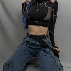 𝔇𝔢𝔱𝔞𝔦𝔩𝔰: Style: Gothic, Cyberpunk, Darkwear, Techwear, Streetwear Material: Spandex & Polyester, very stretchy and breathable material, perfect for the close-fitting design. Seductive, restless crop top with hollow-out and see-through design Super stretchable, it fits your body perfectly without making you feel rigid Enjoy free shipping with a purchase of over 80$ SIZE WAIST BUST LENGTH SHOULDERS 26-27 in 30-33 in 14.5 in 24 inM 27.5-28.5 in 31.5-34.5 in 15 in 24.5 inL 29-30 in 33-36 in 1 Buckle Crop Top, Gothic Cyberpunk, Kc Undercover, Techwear Streetwear, Jewelry To Buy, Style Gothic, Black Crop Top, Club Wear, Fashionable Outfits