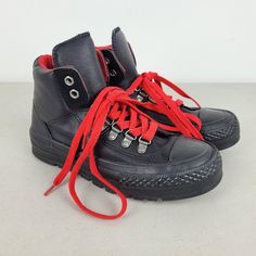 Converse 'Ct Street Hiker' Black Leather Sneaker Boots Men's 4 | Women's 5.5 / 6 They Are Marked Womens 5.5 However They Fit More Like A 6, I Am A Size 6 And They Fit Me Just Fine. New, Never Worn. Does Not Come With Original Box. Please Review All Photos Carefully, And Message Me With Any Questions Before Purchasing. All Items Are In As Found Condition And Sold As Is. Returns Are Not Accepted. All Of Our Items Are Cross Posted On Multiple Platforms, Sales Are Not Complete Until Payment Is Recei Lace-up Boots With Rubber Toe Cap For Streetwear, Urban Leather Waterproof Sneakers, Rugged Low-top Streetwear Boots, Rugged Low-top Boots For Streetwear, Mid-top Studded Boots For Streetwear, Low-top Leather Boots With Laces, Leather Low-top Boots With Laces, Converse Lace-up Boots For Outdoor Activities, High-top Hiking Boots With Rubber Toe Cap