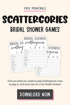 the free printable scattergories bridal shower games are on sale now