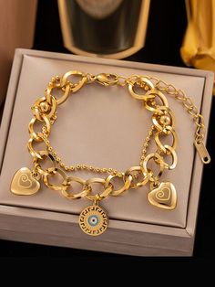 Adjustable Chains Geometric Heart Shape Bracelet Accessories GOLD-Adjustable Trendy Gold Alloy Chain Bracelet, Trendy Gold Alloy Bracelets, Adjustable Gold Alloy Chain Bracelet, Stainless Steel Double Heart Jewelry With Adjustable Chain, Adjustable Gold Alloy Bracelets, Gold Charm Bracelet With Adjustable Chain As Gift, Trendy Gold Heart Bracelet With Chain, Adjustable Heart-shaped Gold Jewelry, Adjustable Heart-shaped Tarnish-resistant Jewelry