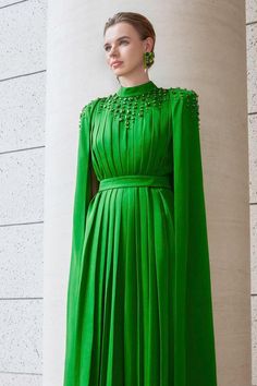 Halcyon Cape Pleated Silk Floor Length Dress | MEAN BLVD Formal A-line Maxi Dress With Pleated Back, Pre-draped Maxi Evening Dress For Banquet, Elegant Green A-line Gown, Pre-draped Evening Dress With Pleated Back For Party, Formal Pre-draped Gown With Pleated Back, Elegant Green A-line Evening Dress, Luxury Floor-length Maxi Evening Dress, Silk Maxi Dress With Pleated Back For Cocktail, Satin Maxi Dress With Pleated Back For Evening