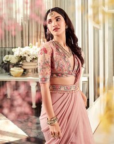 Floral Organza Dress, Pink Organza Saree, Saree Chiffon, Onion Pink, Ridhi Mehra, Net Blouse, Draped Saree, Saree Floral, Net Blouses