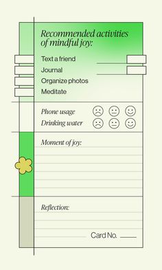 a green and white checklist with the words recommended activities of mindful joy on it