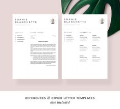 two resume templates with green leaves in the background