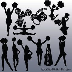 the silhouettes of cheerleaders are black and white