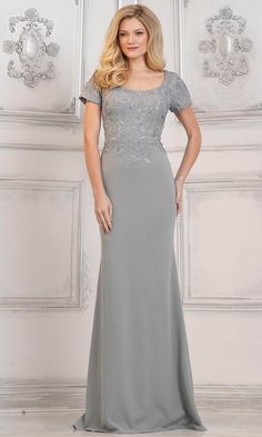 Rina di Montella RD3112 - Short Sleeve Embroidered Evening Dress Mermaid Silhouette, Scoop Neckline, Mother Of The Bride Dresses, Timeless Beauty, Mother Of The Bride, Stretch Fabric, Timeless Elegance, Scoop Neck, Evening Gowns