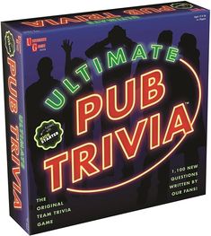 the ultimate pub trivia game for adults and children is shown in front of a white background