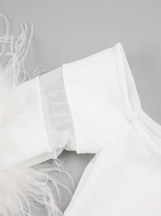 Material: Polyester, Cotton Mesh panels Feather trim at sleeves Unlined Sample size: S Delicate dry clean Protect accessories before washing Our Style No. ZC_AIJA_WHITE White Sheer Sleeves Top For Formal Occasions, White Formal Top With Sheer Sleeves, White Formal Tops With Sheer Sleeves, Fitted White Dress With Mesh Sleeves, Formal White Tops With Sheer Sleeves, White Sheer Sleeve Tops For Fall, White Long Sleeve Top With Sheer Sleeves, White Long Sleeve Tops With Sheer Sleeves, White Party Top With Lace Cuffs