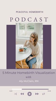 a woman sitting at a table in front of a window with the words, peaceful home birth