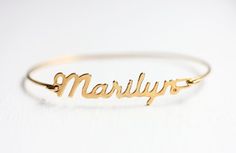 Vintage Name Bracelet - Marilyn Personalized Vintage Bracelet Jewelry, Vintage Gold Personalized Bracelets, Personalized Vintage Gold Bracelets, Retro Gold Bracelets As Gift, Vintage Personalized Adjustable Bracelets, Retro Gold Bangle As A Gift, Retro Gold Bangle As Gift, Vintage Personalized Bracelets For Gifts, Retro Gold Bangle For Gift